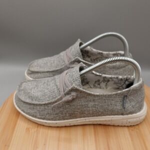 Hey Dude Shoes Womens 6 Gray Wendy Loafers Linen Slip On Iron Casual GUC